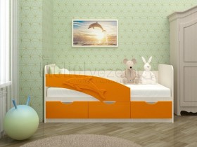 Дельфин-3 Кровать детская 3 ящика без ручек 1.6 Оранжевый глянец в Минусинске - minusinsk.katalogmebeli.com | фото