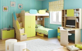 Детская комната Смайли (Желтый/Голубой/Зеленый/корпус Клен) в Минусинске - minusinsk.katalogmebeli.com | фото 2