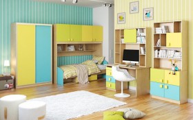 Детская комната Смайли (Желтый/Голубой/Зеленый/корпус Клен) в Минусинске - minusinsk.katalogmebeli.com | фото 3