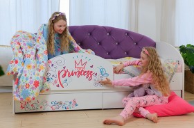 Кровать детская Эльза с бортиком Принцесса Белый/Фиолетовый в Минусинске - minusinsk.katalogmebeli.com | фото 1