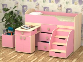 Кровать детская Фея 1.6 Дуб молочный/Розовый в Минусинске - minusinsk.katalogmebeli.com | фото