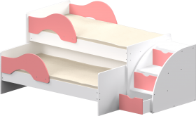 Кровать детская Матрешка выкатная с лестницей  Белый/Розовый в Минусинске - minusinsk.katalogmebeli.com | фото