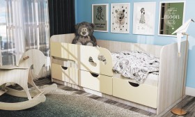Кровать детская Минима Лего 1,86м с ящиками (дуб атланта/крем) в Минусинске - minusinsk.katalogmebeli.com | фото 1