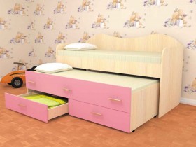 Кровать детская Нимфа двухместная 2.0 Дуб молочный/Розовый в Минусинске - minusinsk.katalogmebeli.com | фото 1