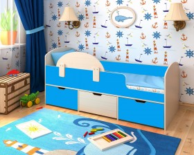 Кровать Малыш-мини с бортиком Дуб молочный/Голубой в Минусинске - minusinsk.katalogmebeli.com | фото