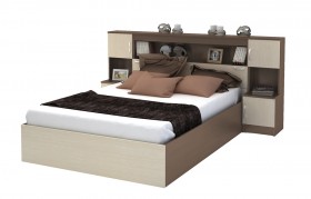 Кровать с прикроватным блоком КР 552 Спальня Basya (шимо темный/шимо светлый) в Минусинске - minusinsk.katalogmebeli.com | фото