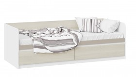Кровать «Сканди» с 2 ящиками Дуб Гарден/Белый/Глиняный серый в Минусинске - minusinsk.katalogmebeli.com | фото