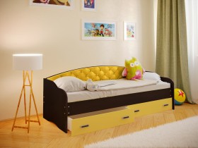 Кровать Софа-7 с мягкой спинкой (800х1900) Венге/Желтый в Минусинске - minusinsk.katalogmebeli.com | фото