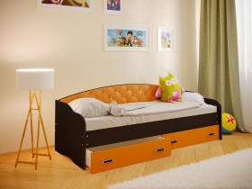 Кровать Софа-7 с мягкой спинкой (800х1900) Венге/Оранжевый в Минусинске - minusinsk.katalogmebeli.com | фото