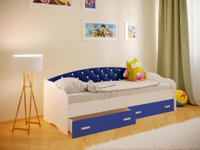 Кровать Софа-7 с мягкой спинкой со стразами (800х1900) Белый/Синий в Минусинске - minusinsk.katalogmebeli.com | фото