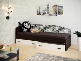 Кровать Софа-9 с мягкой спинкой с рисунком Милана (900х2000) Венге/Белый в Минусинске - minusinsk.katalogmebeli.com | фото