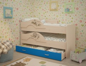 Кровать выкатная Радуга-Сафари детская 1600 Млечный дуб/Голубой в Минусинске - minusinsk.katalogmebeli.com | фото