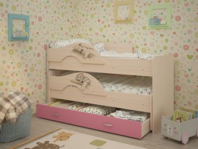 Кровать выкатная Радуга-Сафари детская 1600 Млечный дуб/Розовый в Минусинске - minusinsk.katalogmebeli.com | фото 1