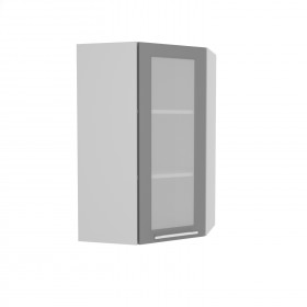 Квадро ВПУС 550 шкаф верхний угловой со стеклом высокий (Ваниль кожа/корпус Серый) в Минусинске - minusinsk.katalogmebeli.com | фото