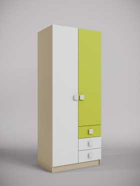 Шкаф 2-х створчатый с ящиками Эппл (Зеленый/Белый/корпус Клен) в Минусинске - minusinsk.katalogmebeli.com | фото