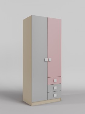 Шкаф 2-х створчатый с ящиками Грэйси (Розовый/Серый/корпус Клен) в Минусинске - minusinsk.katalogmebeli.com | фото