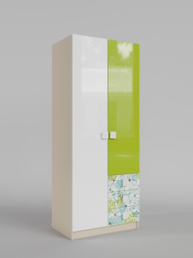 Шкаф 2-х створчатый с ящиками Твит (Белый/Зеленый/корпус Клен) в Минусинске - minusinsk.katalogmebeli.com | фото