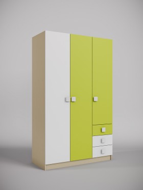 Шкаф 3-х створчатый с ящиками Эппл (Зеленый/Белый/корпус Клен) в Минусинске - minusinsk.katalogmebeli.com | фото
