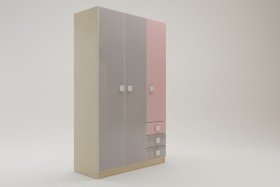 Шкаф 3-х створчатый с ящиками Грэйси (Розовый/Серый/корпус Клен) в Минусинске - minusinsk.katalogmebeli.com | фото 2