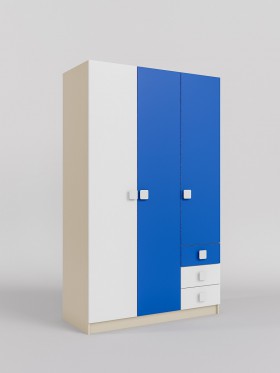 Шкаф 3-х створчатый с ящиками Скай (Синий/Белый/корпус Клен) в Минусинске - minusinsk.katalogmebeli.com | фото