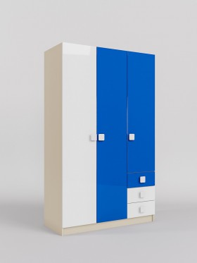 Шкаф 3-х створчатый с ящиками Скай люкс (Синий/Белый/корпус Клен) в Минусинске - minusinsk.katalogmebeli.com | фото