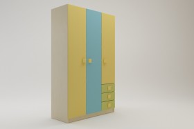 Шкаф 3-х створчатый с ящиками Смайли (Желтый/Голубой/Зеленый/корпус Клен) в Минусинске - minusinsk.katalogmebeli.com | фото