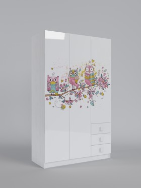 Шкаф 3-х створчатый с ящиками Совушки (Белый/корпус Выбеленное дерево) в Минусинске - minusinsk.katalogmebeli.com | фото