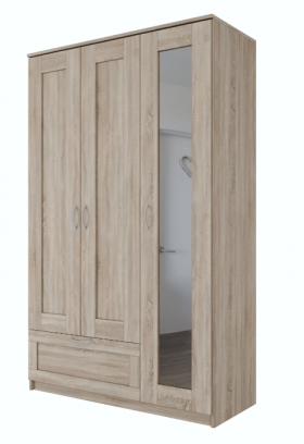 Шкаф трехдверный Сириус с зеркалом и 1 ящиком дуб сонома в Минусинске - minusinsk.katalogmebeli.com | фото 1