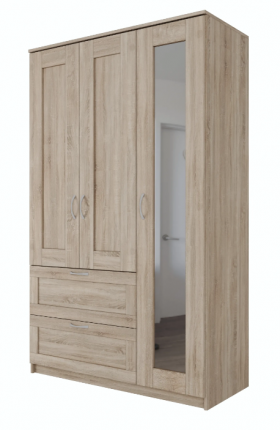 Шкаф трехдверный Сириус с зеркалом и 2 ящиками дуб сонома в Минусинске - minusinsk.katalogmebeli.com | фото 1