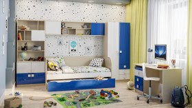 Система хранения над кроватью Скай люкс (Синий/Белый/корпус Клен) в Минусинске - minusinsk.katalogmebeli.com | фото 2