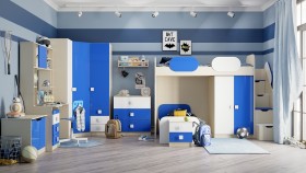 Система хранения над кроватью Скай люкс (Синий/Белый/корпус Клен) в Минусинске - minusinsk.katalogmebeli.com | фото 4